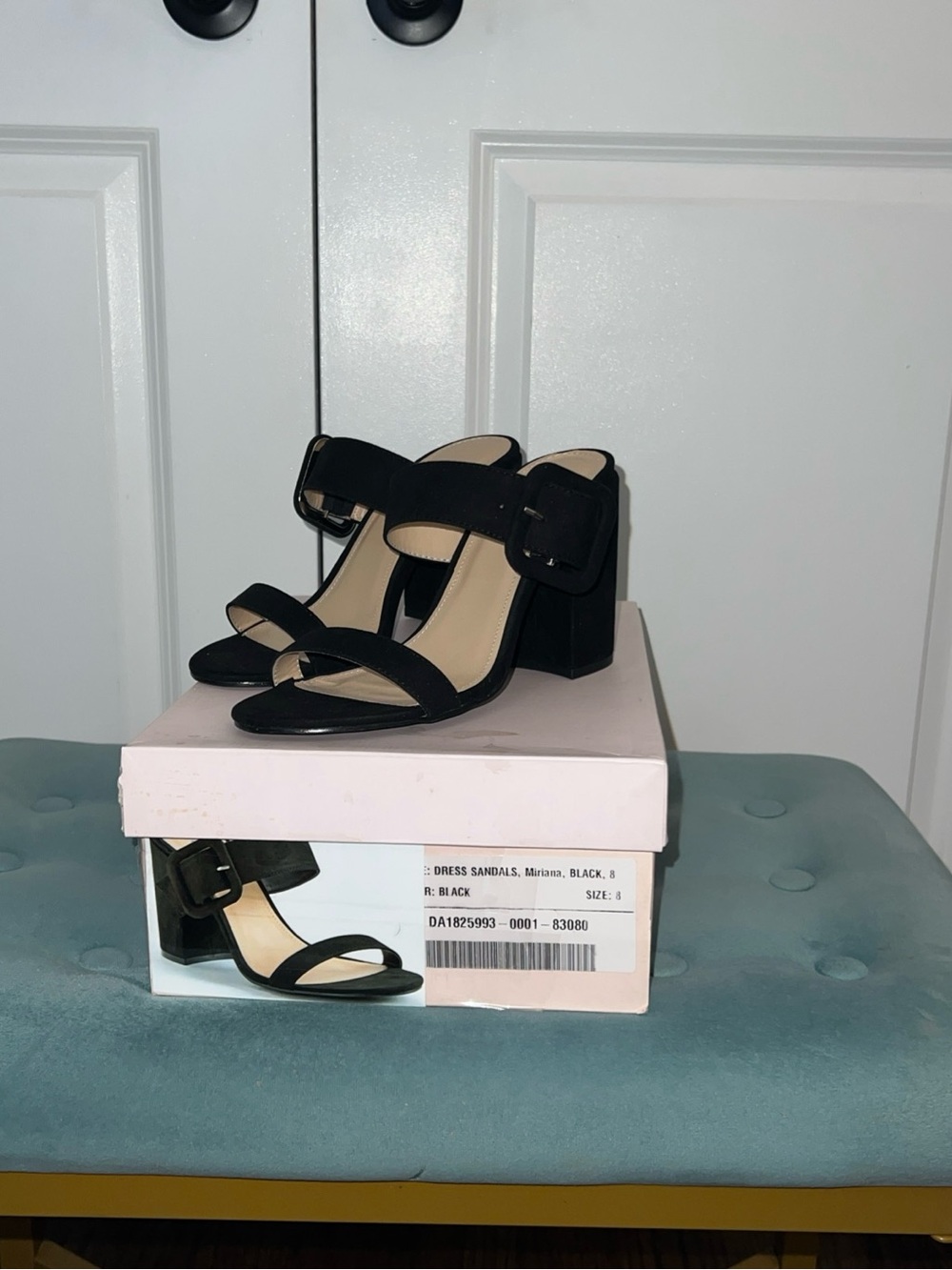 JustFab Black Block Heel Buckle Sandals